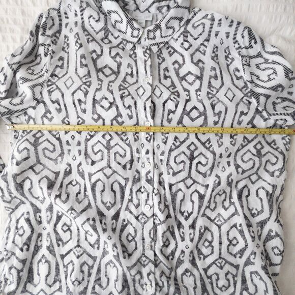 J Jill Love Linen White & Black Patterned Button Up Size L Coastal Lagenlook - Picture 9 of 12